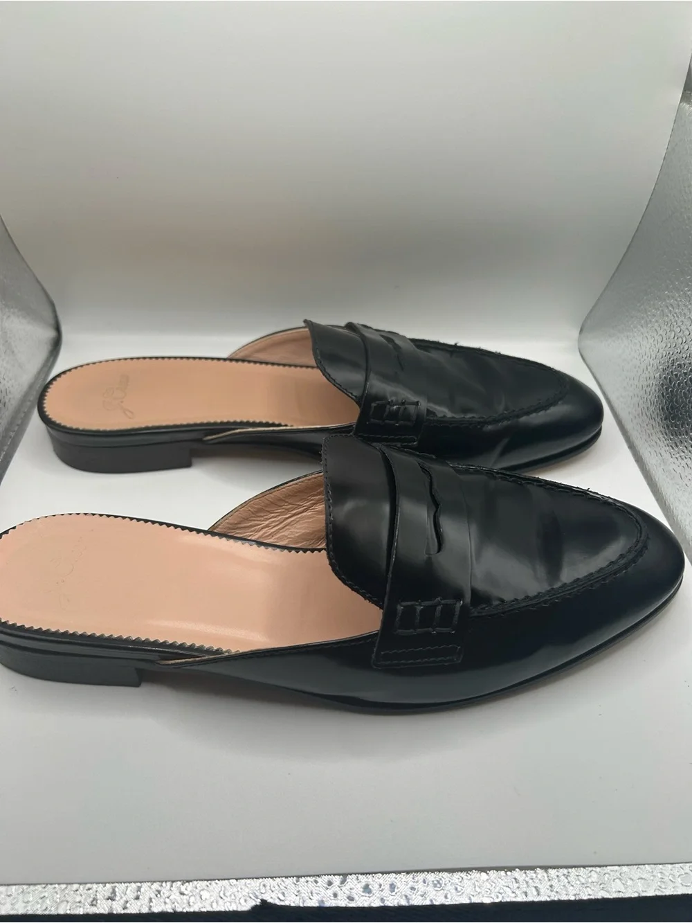 J. Crew Black Leather Penny Slide Loafers